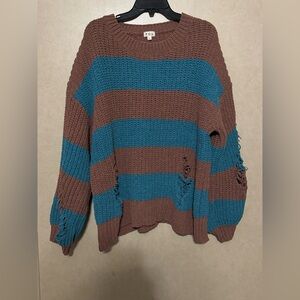POL Striped Knit Sweater in Brown and Teal